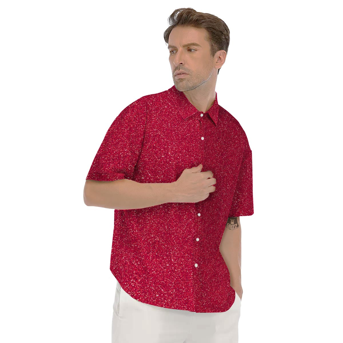 Crimson Glitter Artwork Print Men's Short Sleeve Shirts-grizzshop