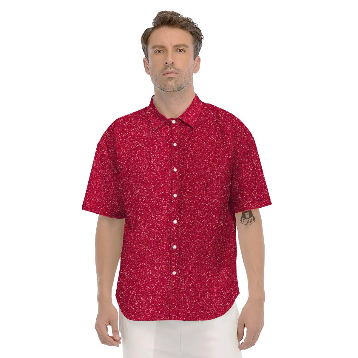 Crimson Glitter Artwork Print Men's Short Sleeve Shirts-grizzshop