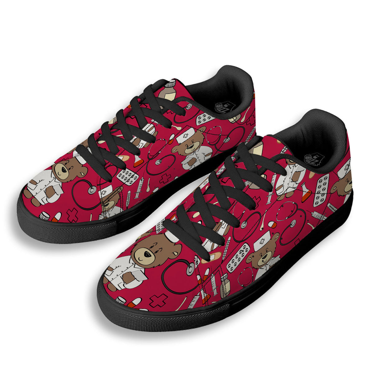 Crimson Teddy Bear Nurse Black Low Top Sneakers-grizzshop