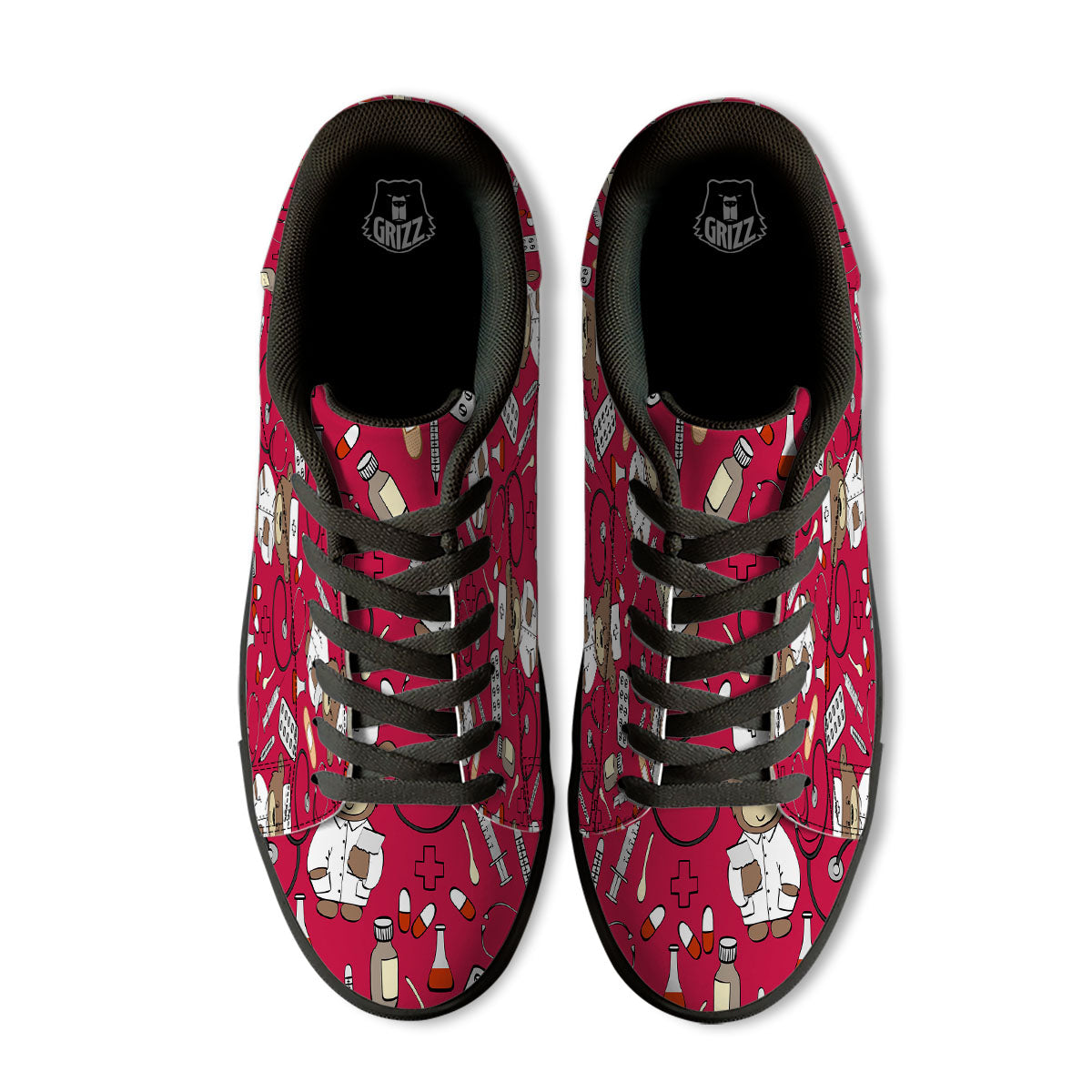 Crimson Teddy Bear Nurse Black Low Top Sneakers-grizzshop