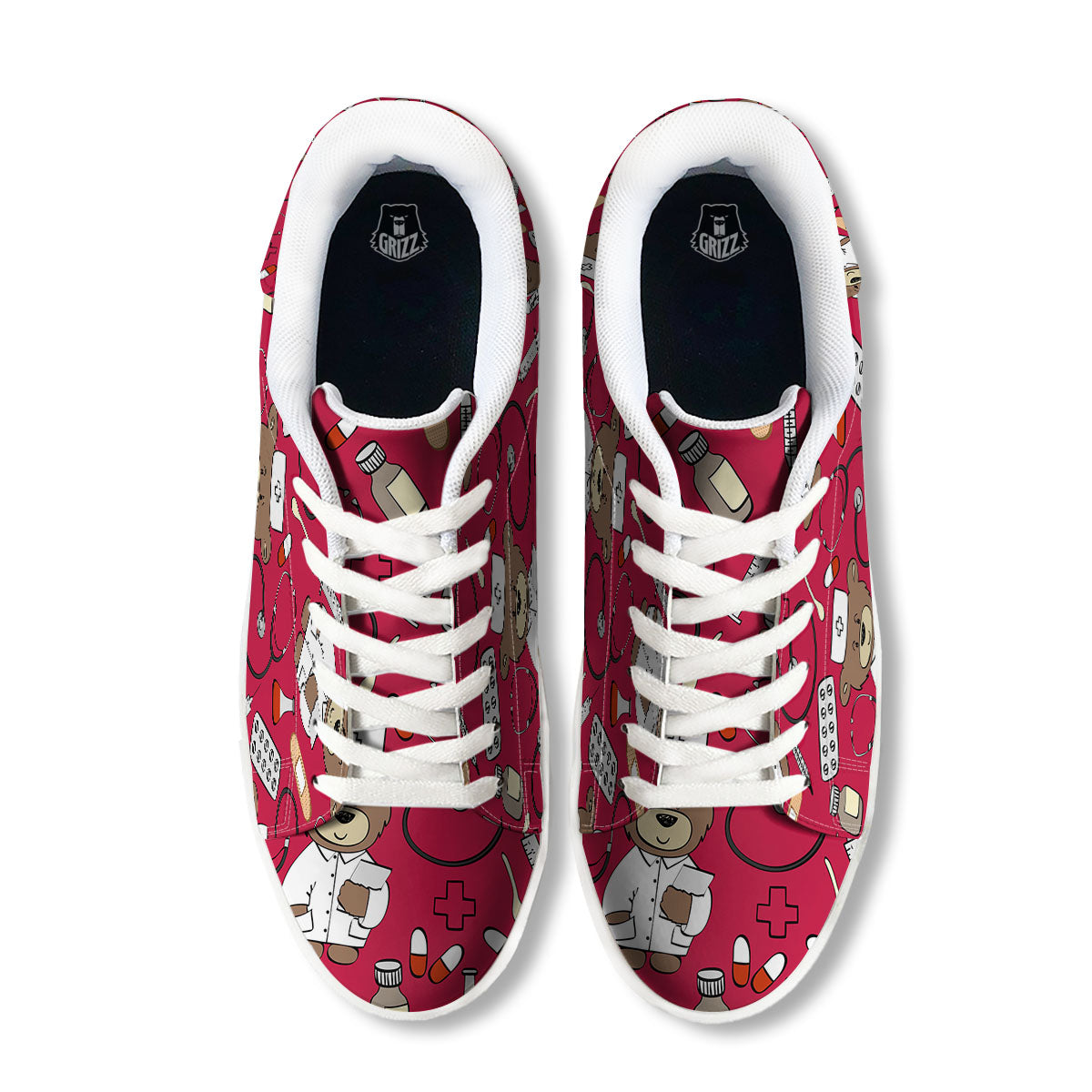Crimson Teddy Bear Nurse White Low Top Sneakers-grizzshop
