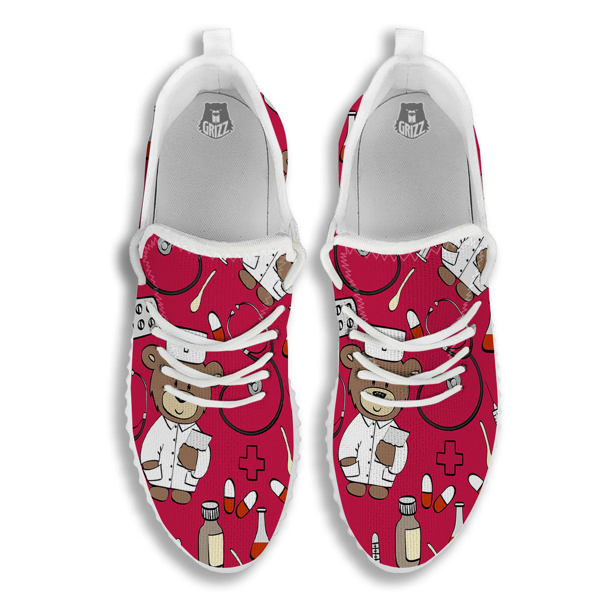 Crimson Teddy Bear Nurse White Walking Shoes-grizzshop