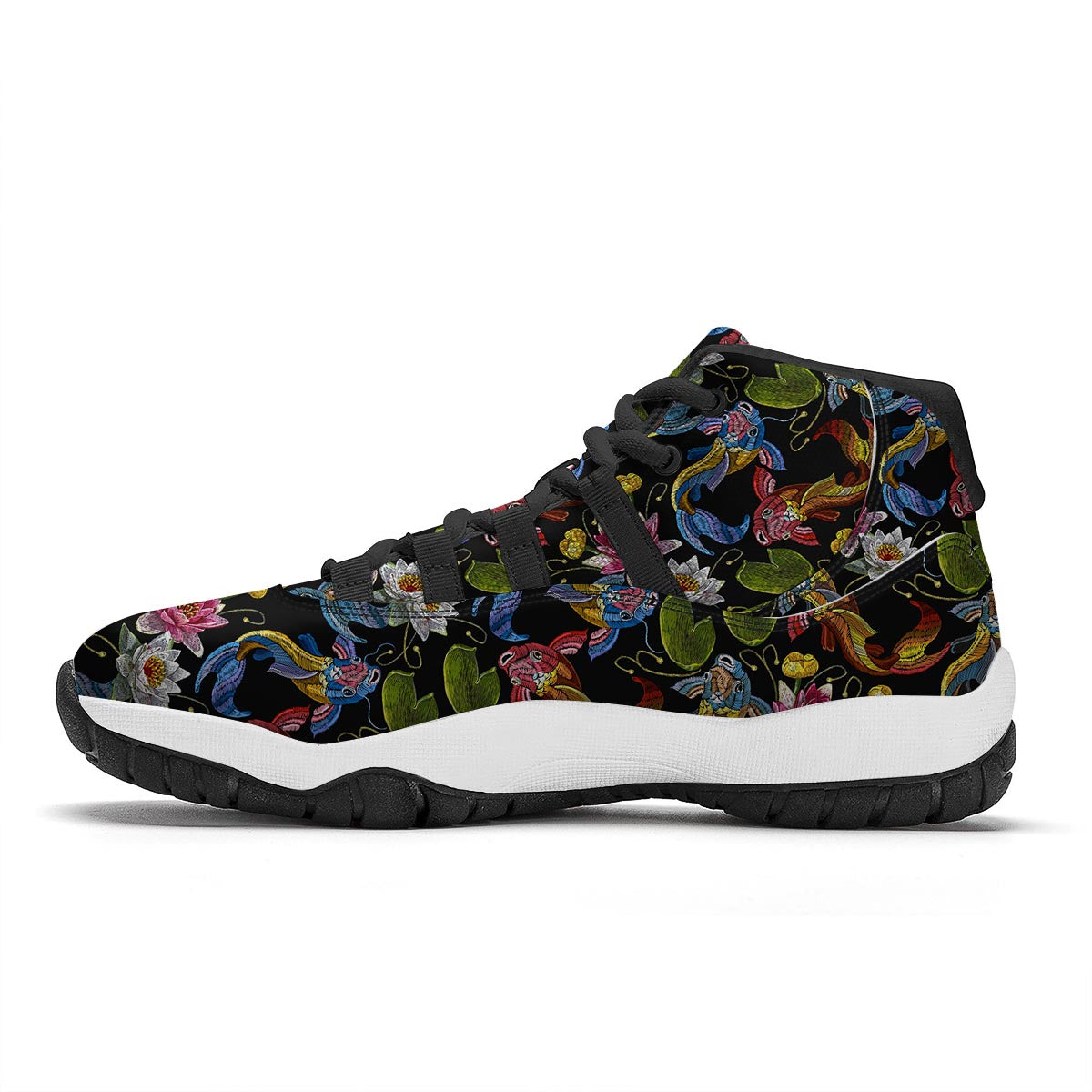Crochet Koi Fish Lotus Pattern Print Black Bball Shoes-grizzshop