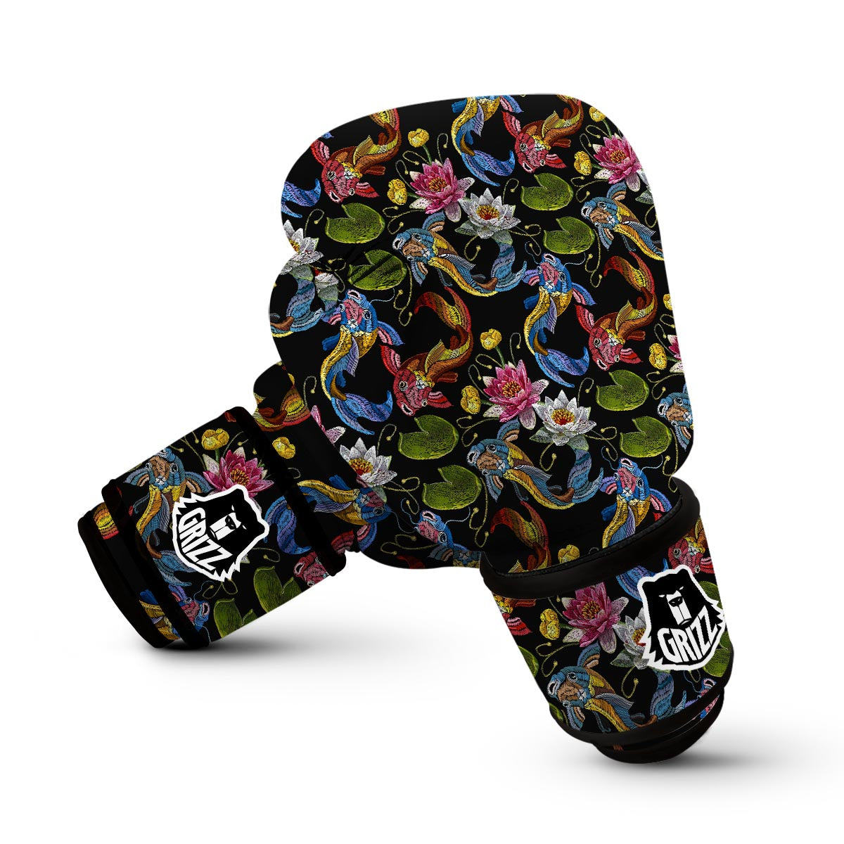 Crochet Koi Fish Lotus Pattern Print Boxing Gloves-grizzshop