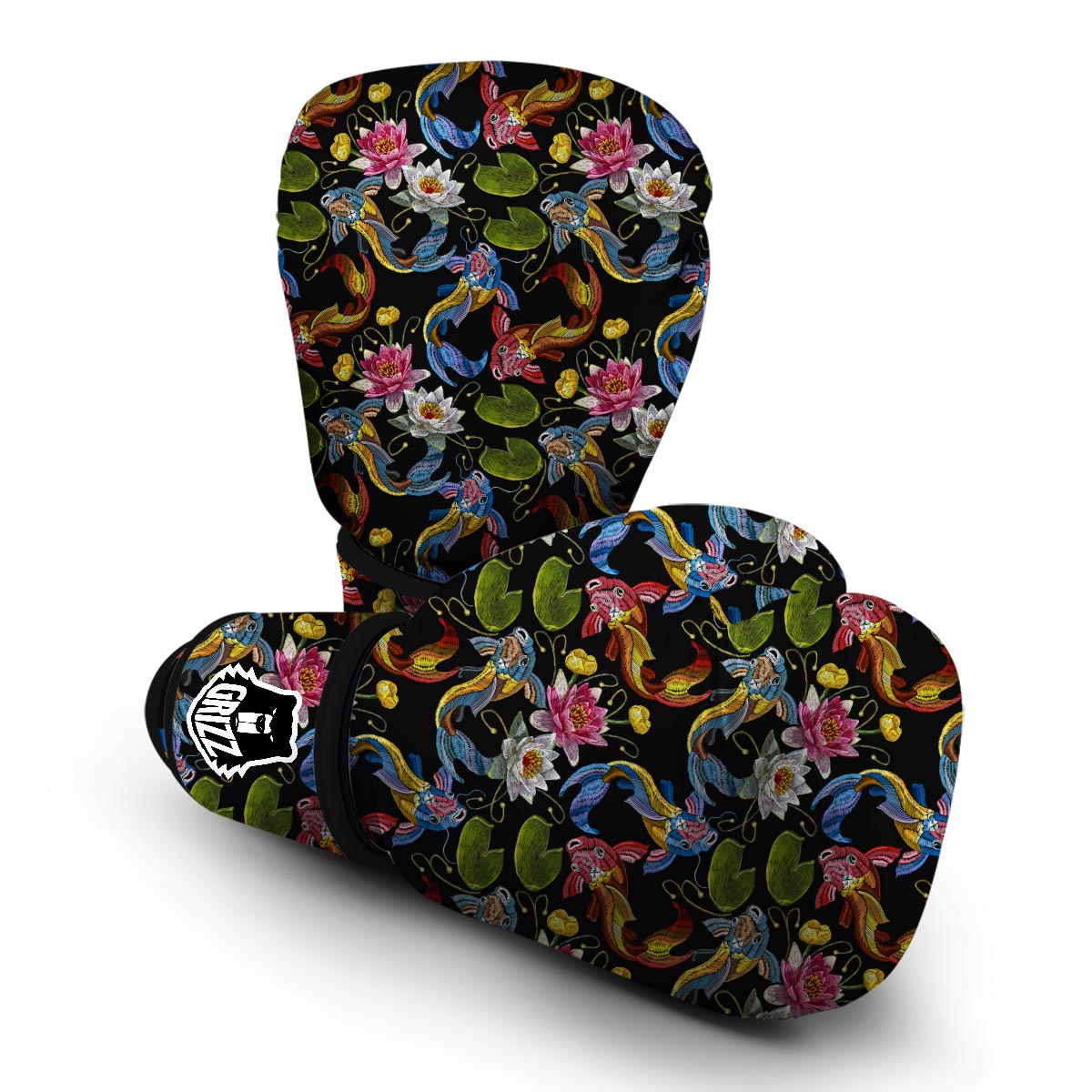 Crochet Koi Fish Lotus Pattern Print Boxing Gloves-grizzshop