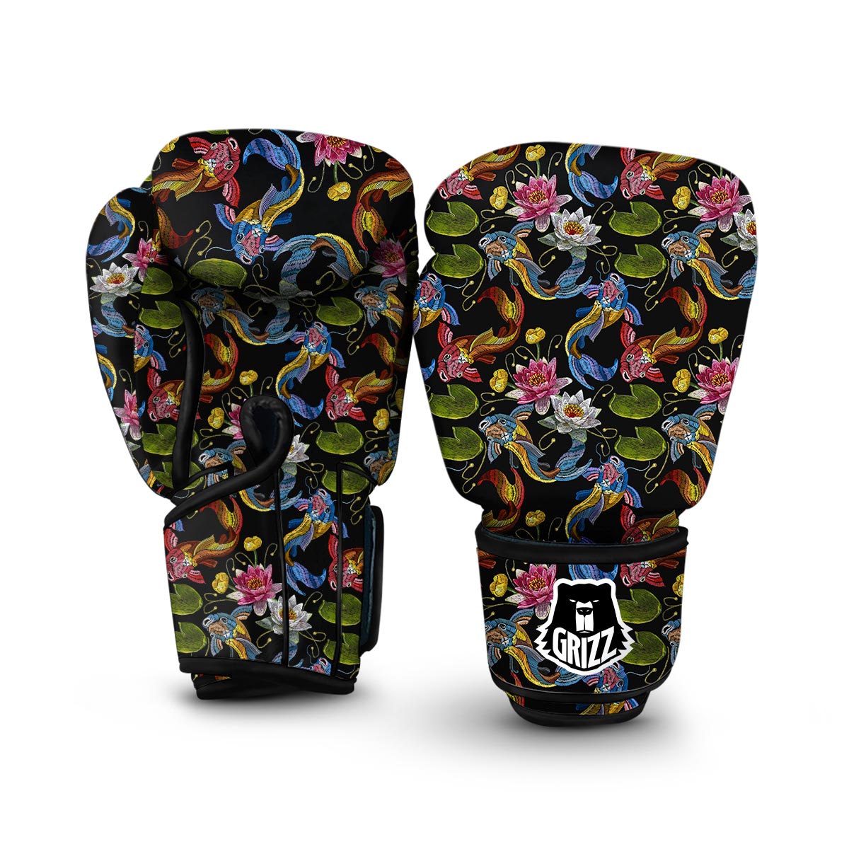 Crochet Koi Fish Lotus Pattern Print Boxing Gloves-grizzshop