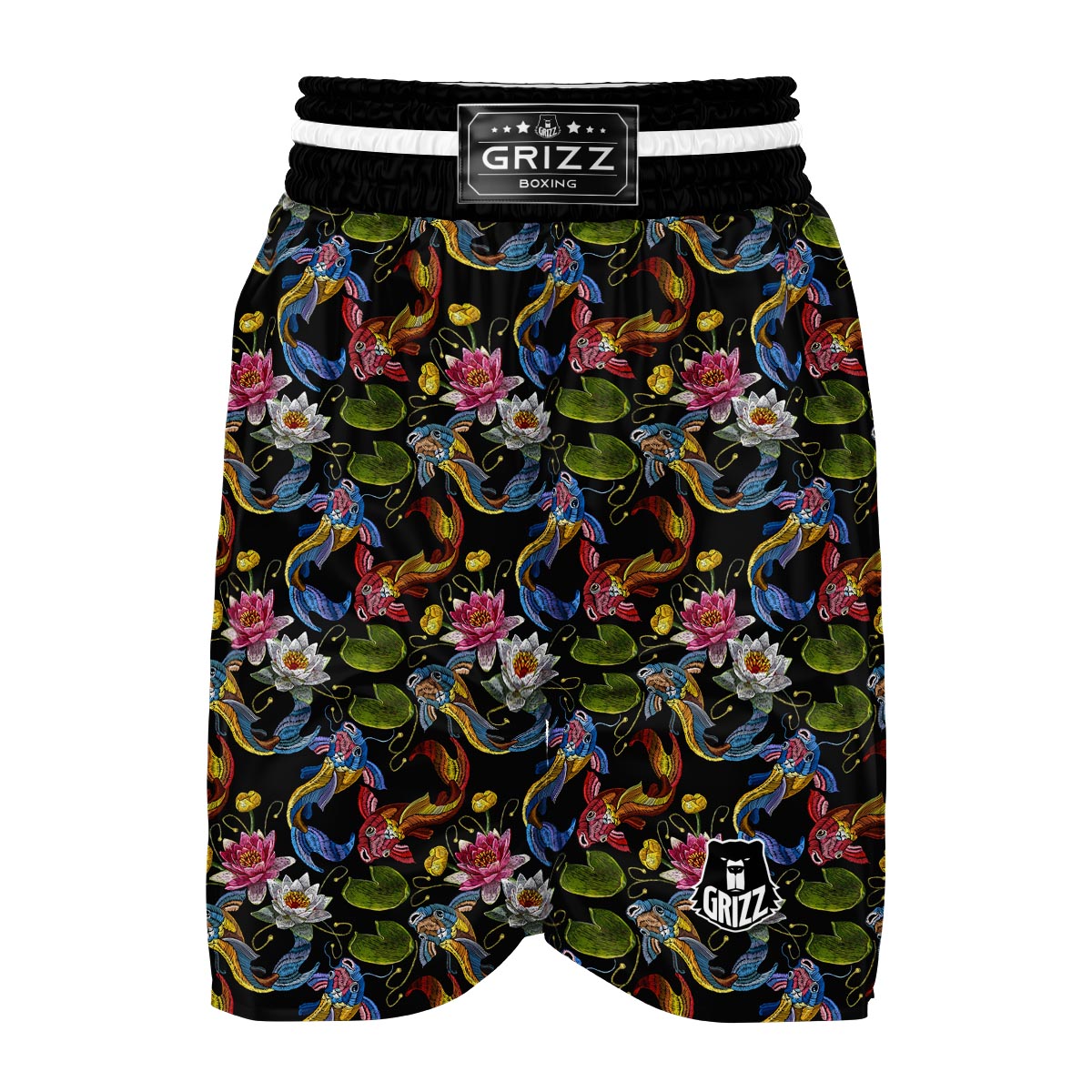 Crochet Koi Fish Lotus Pattern Print Boxing Shorts-grizzshop