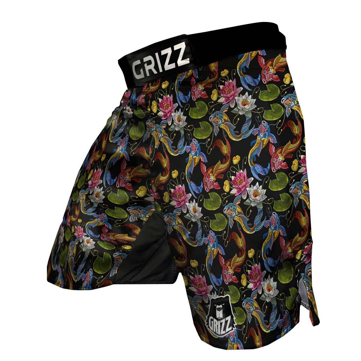 Crochet Koi Fish Lotus Pattern Print MMA Shorts-grizzshop