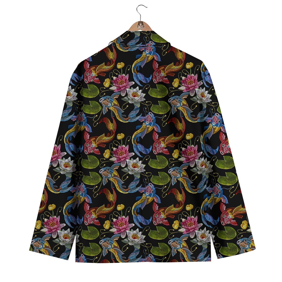 Crochet Koi Fish Lotus Pattern Print Men's Blazer-grizzshop