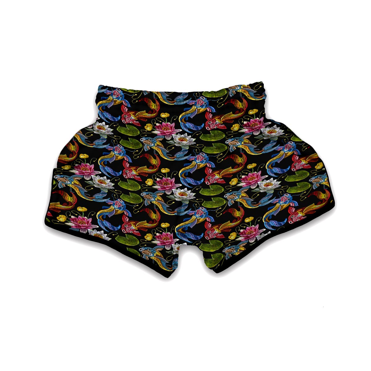 Crochet Koi Fish Lotus Pattern Print Muay Thai Boxing Shorts-grizzshop