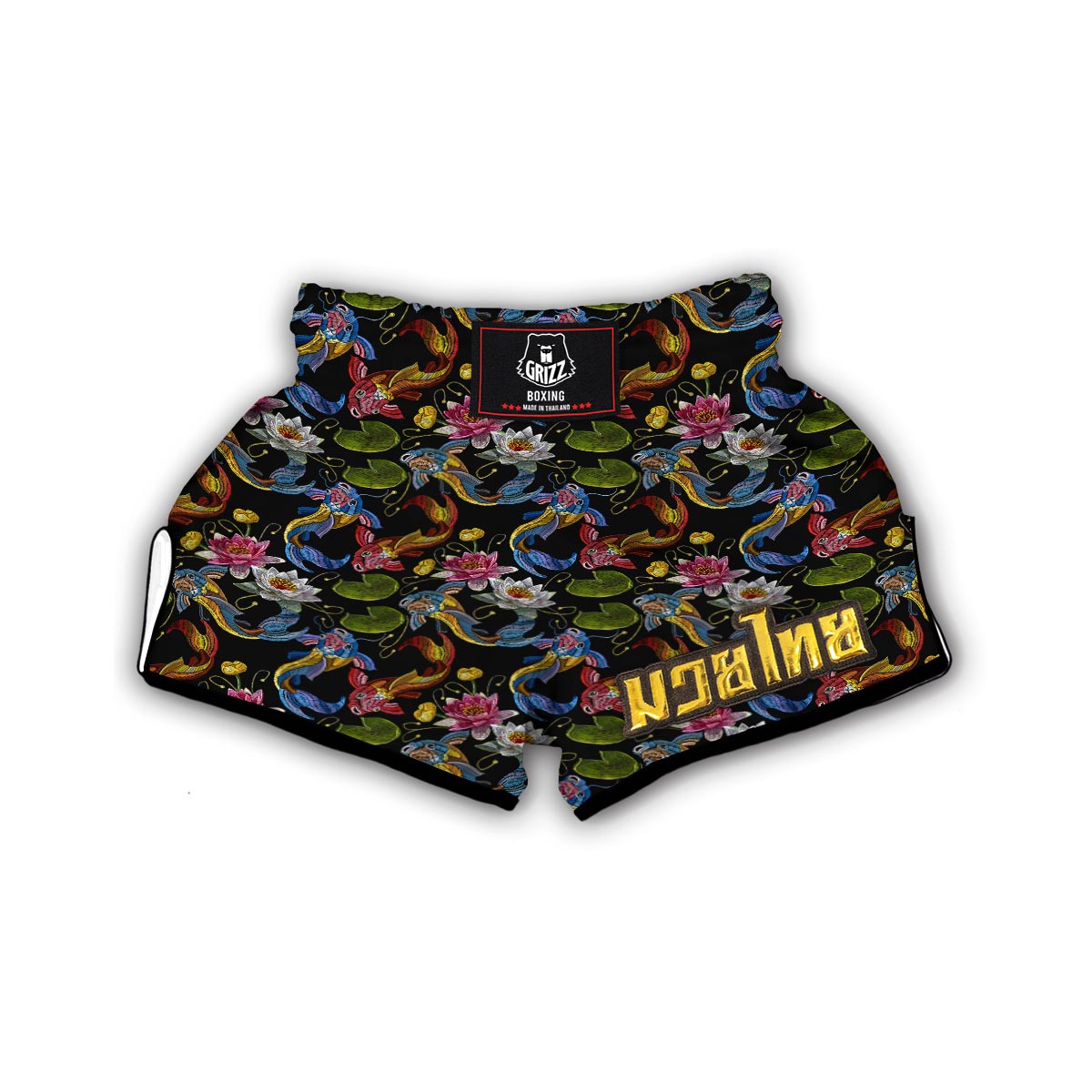 Crochet Koi Fish Lotus Pattern Print Muay Thai Boxing Shorts-grizzshop