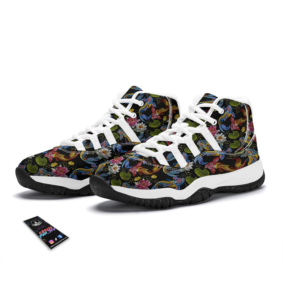 Crochet Koi Fish Lotus Pattern Print White Bball Shoes-grizzshop