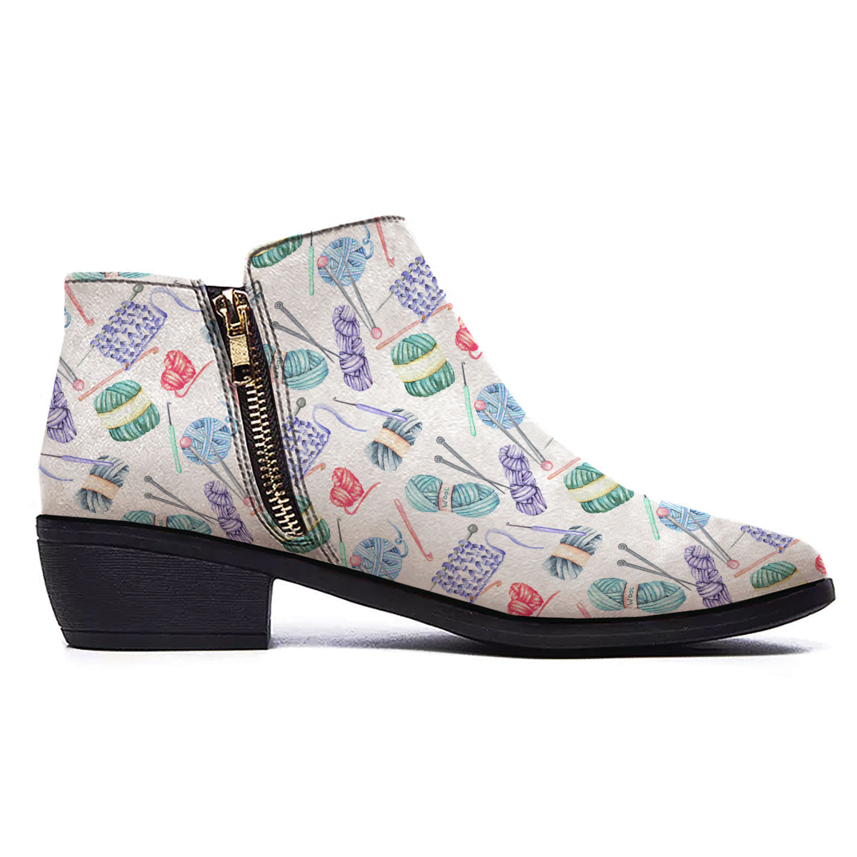 Crochet Yarn Print Pattern Ankle Boots-grizzshop