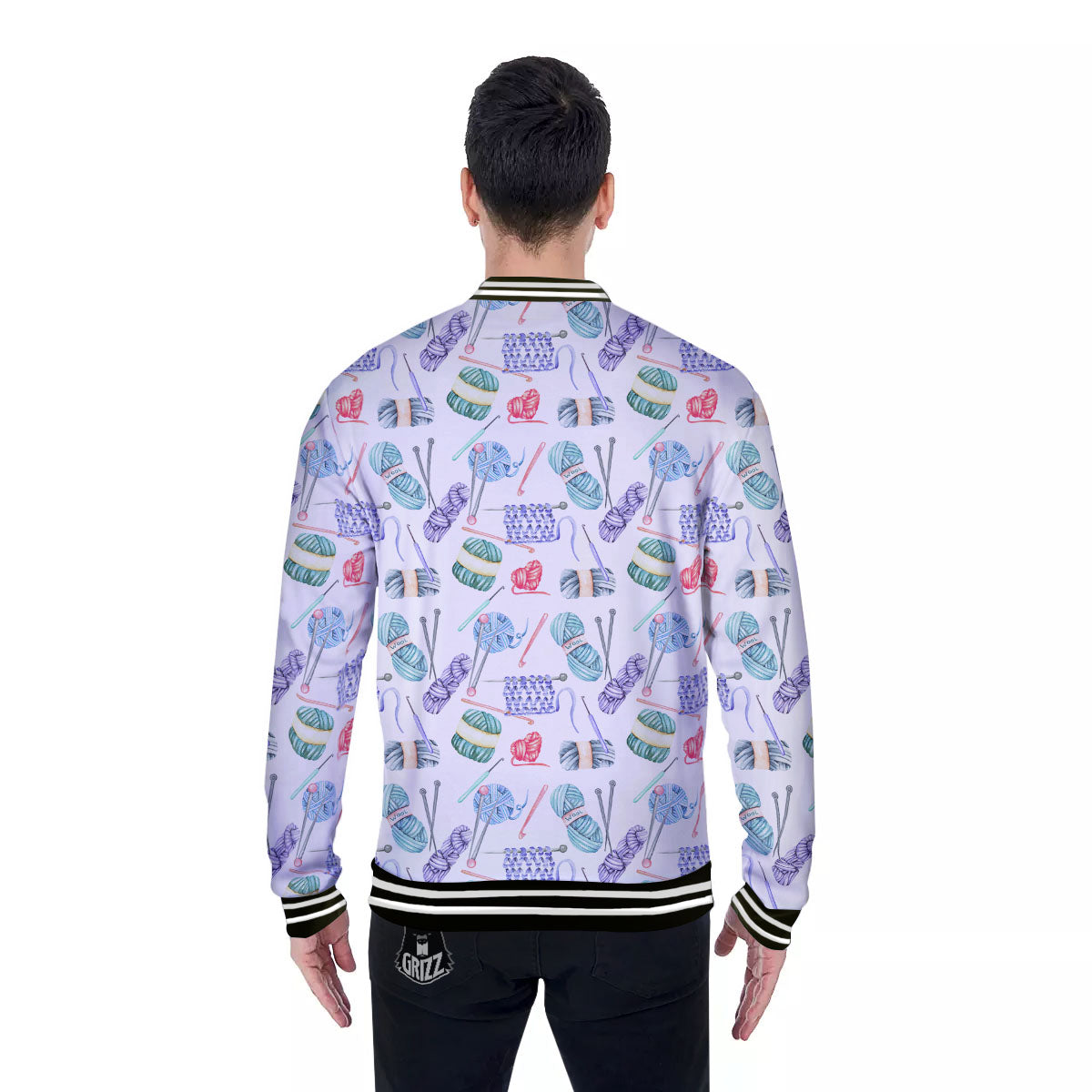 Crochet Yarn Print Pattern Baseball Jacket-grizzshop