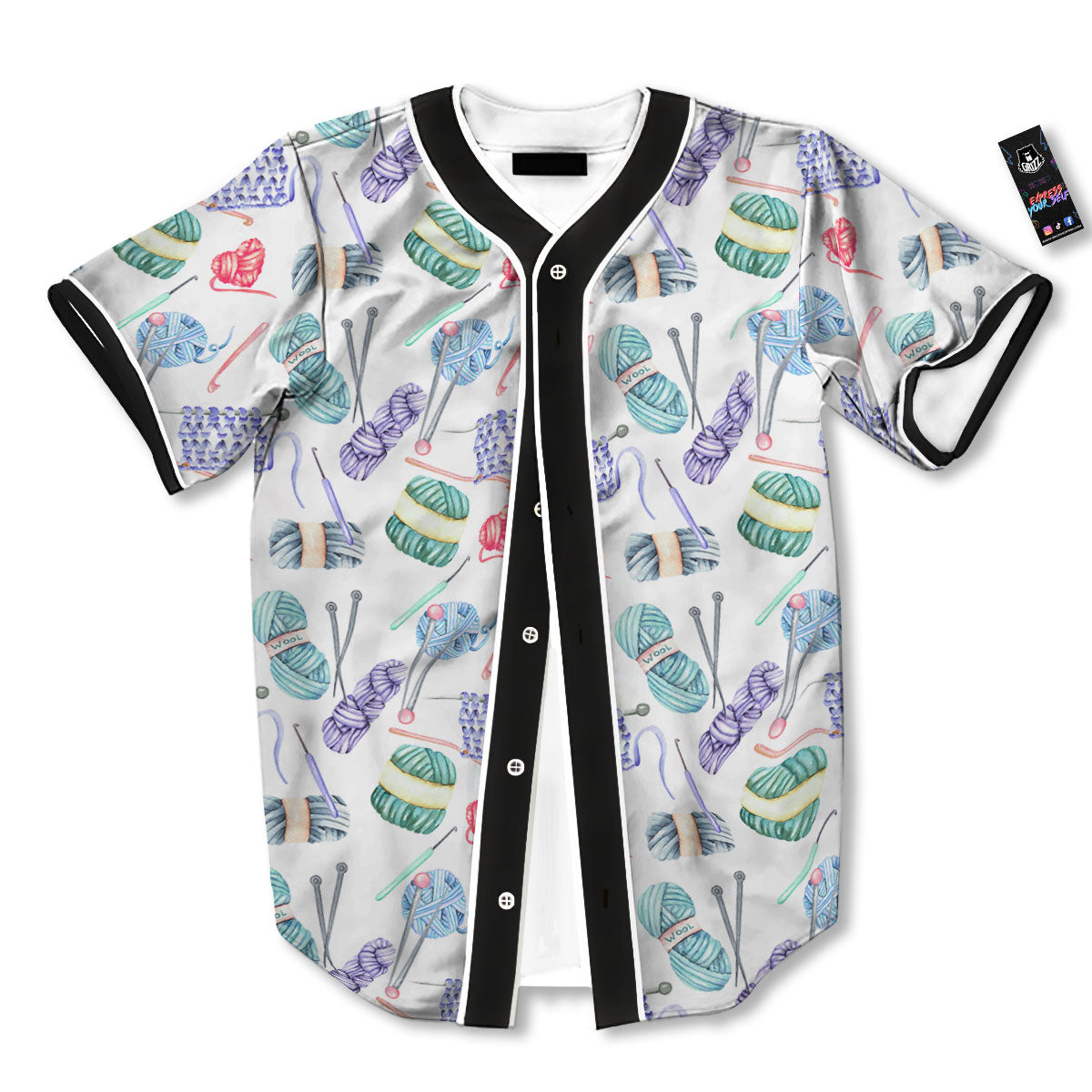 Crochet Yarn Print Pattern Baseball Jersey-grizzshop