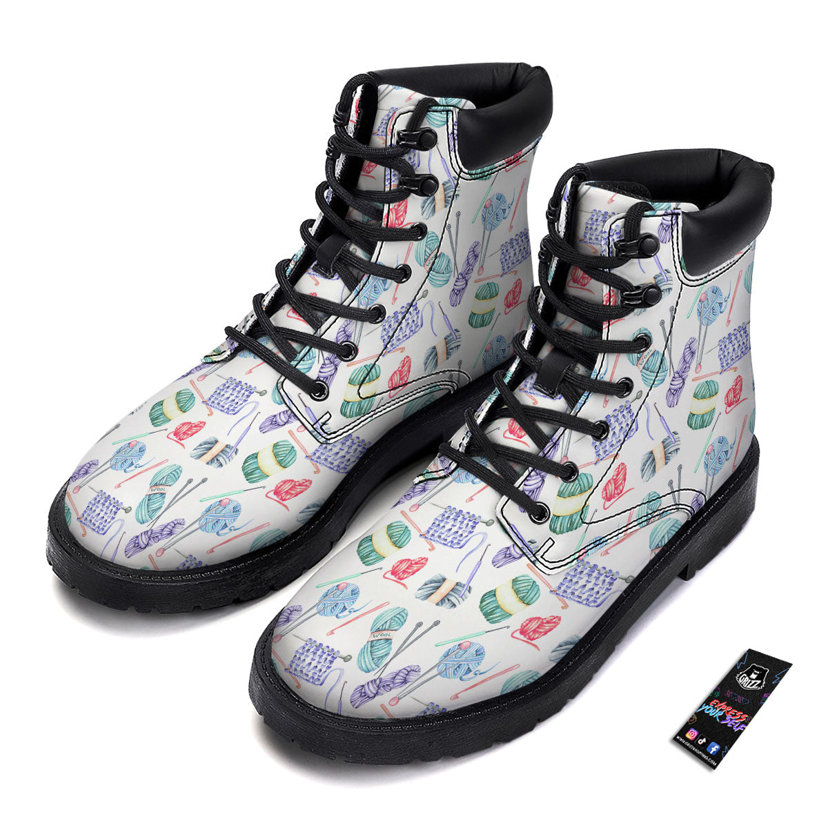 Crochet Yarn Print Pattern Boots-grizzshop