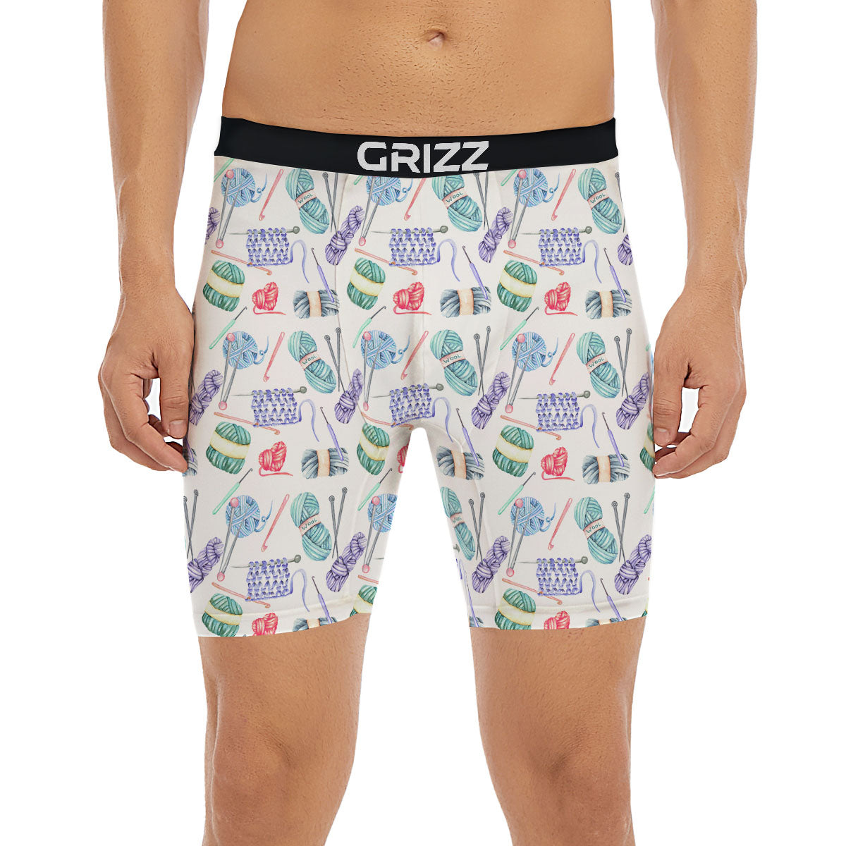 Crochet Yarn Print Pattern Boxer Briefs-grizzshop