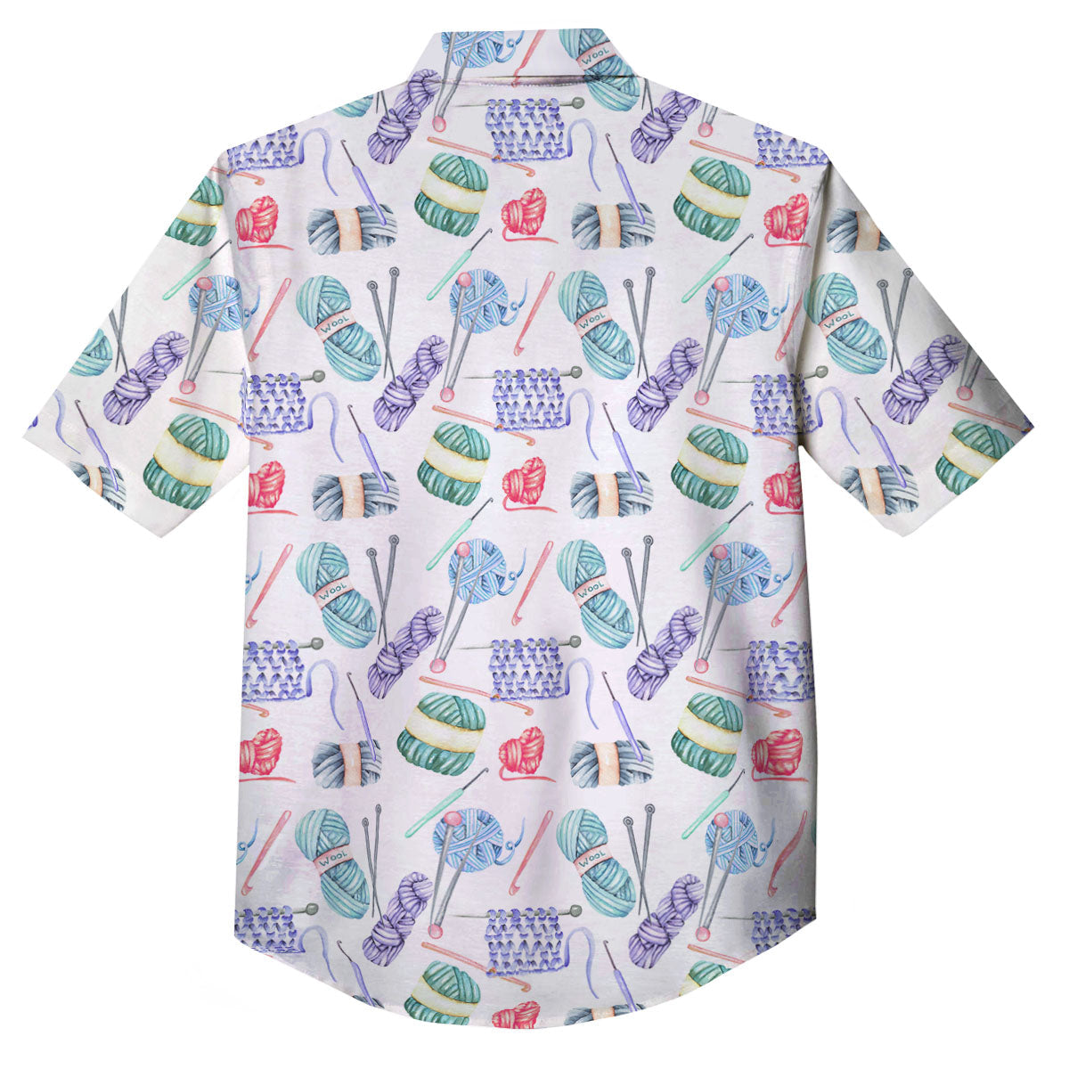 Crochet Yarn Print Pattern Button Up Shirt-grizzshop