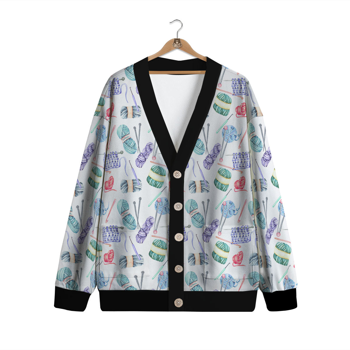 Crochet Yarn Print Pattern Cardigan-grizzshop