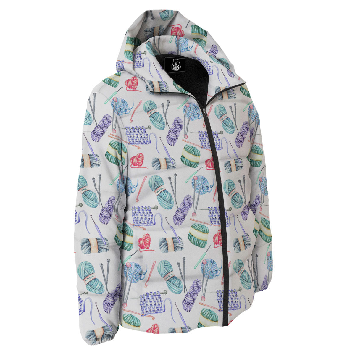 Crochet Yarn Print Pattern Down Jacket-grizzshop
