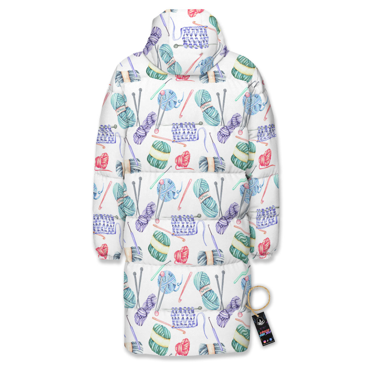 Crochet Yarn Print Pattern Long Down Jacket-grizzshop