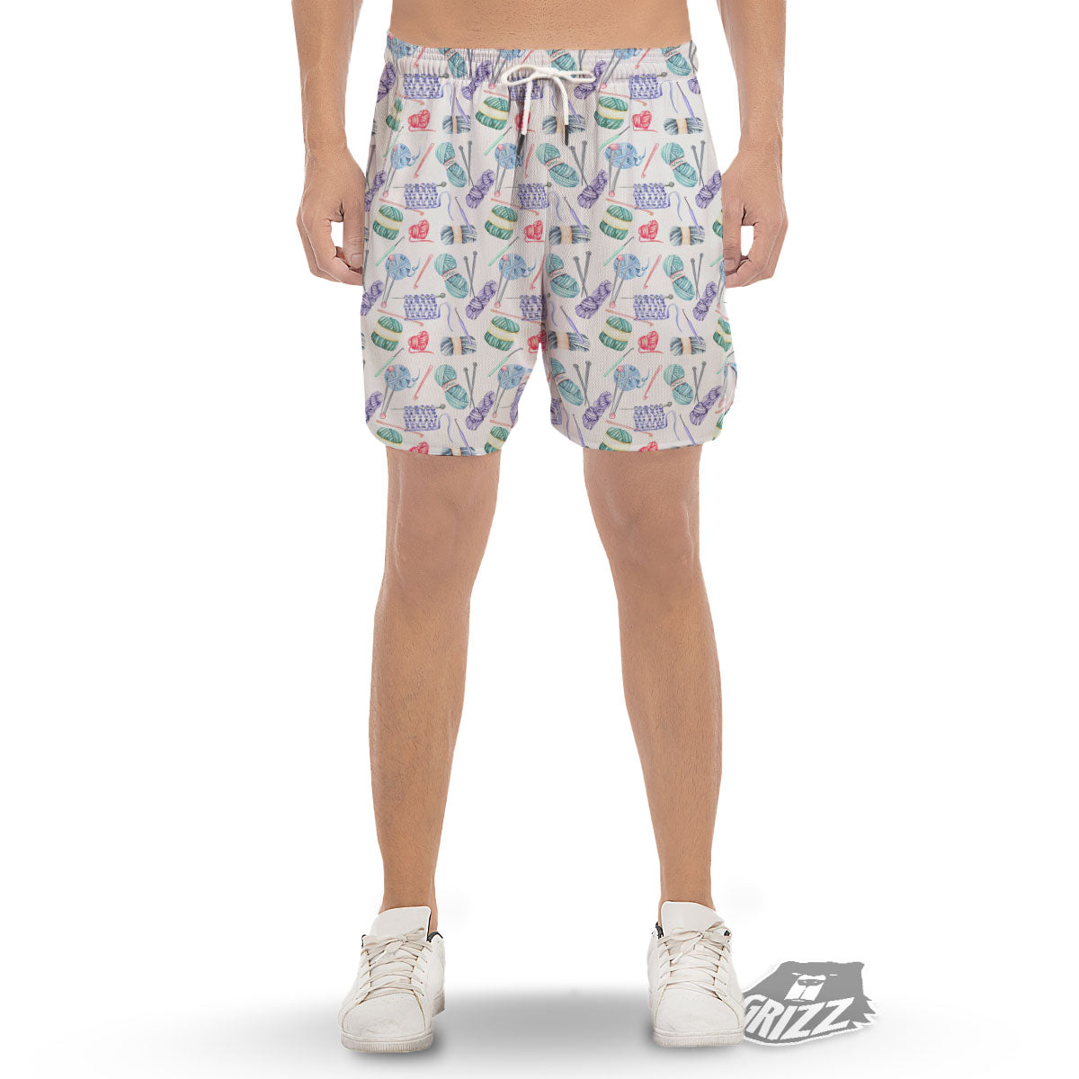 Crochet Yarn Print Pattern Men's Gym Shorts-grizzshop