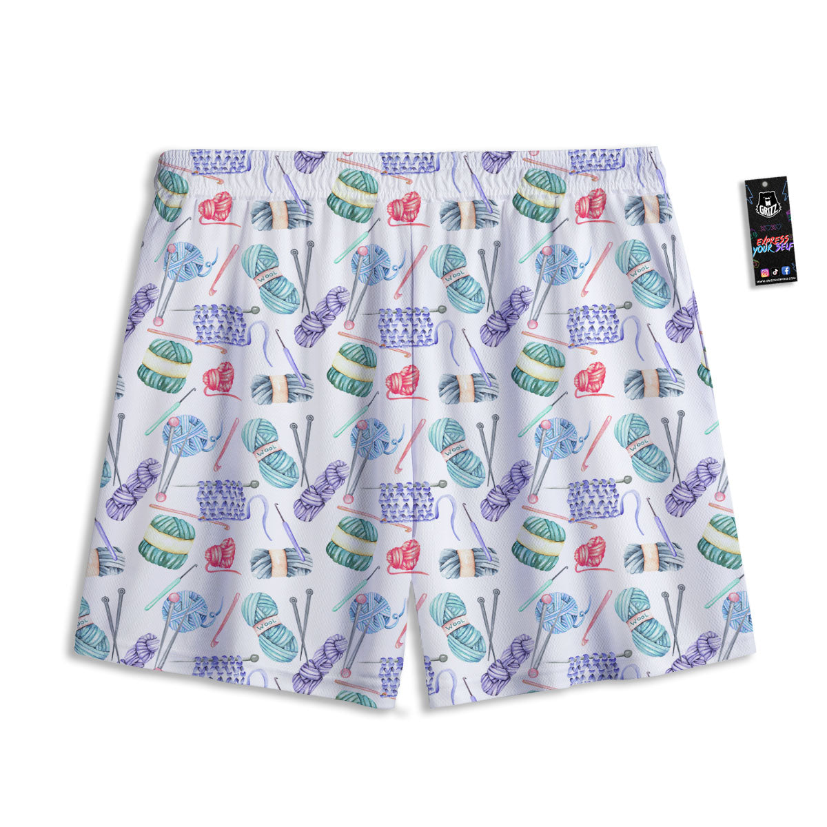 Crochet Yarn Print Pattern Mesh Shorts-grizzshop