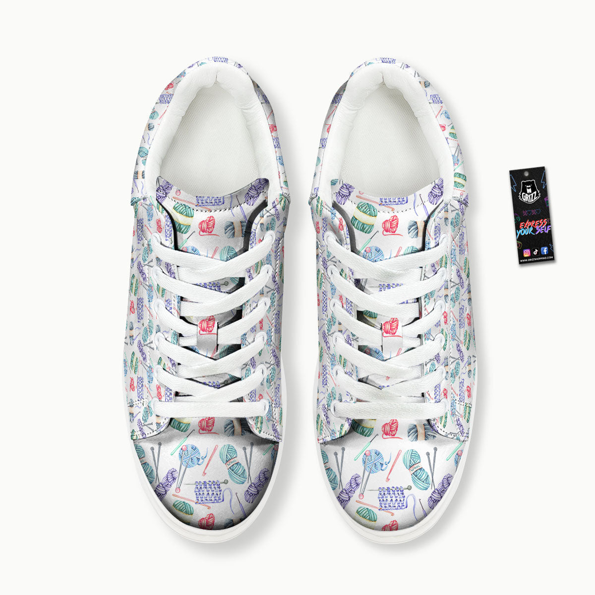 Crochet Yarn Print Pattern Platform Shoes-grizzshop