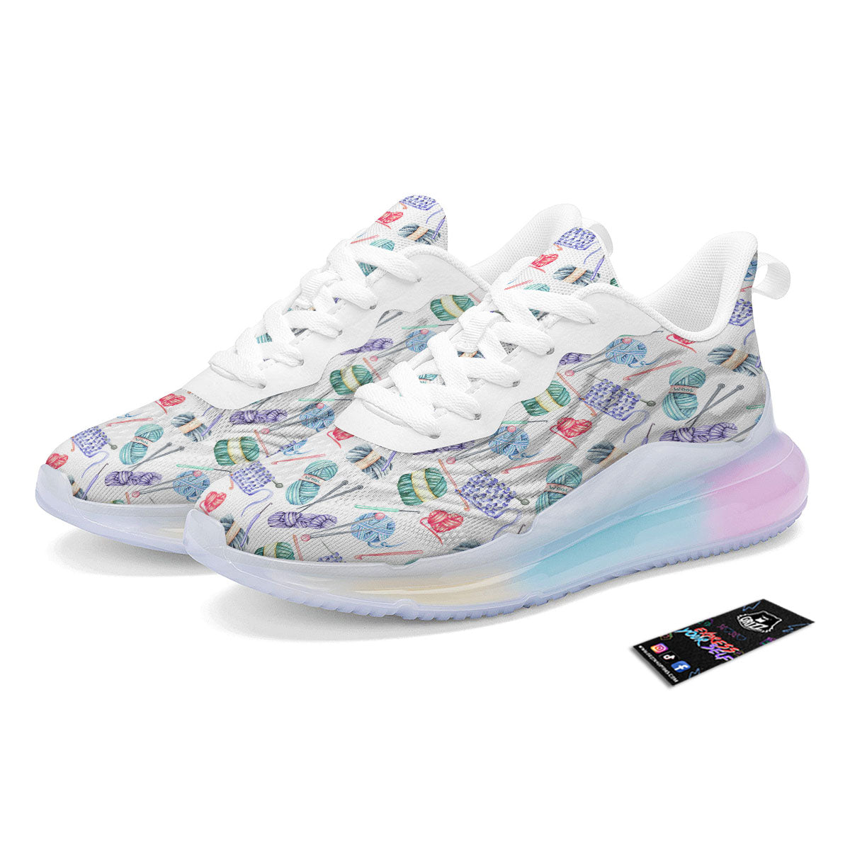 Crochet Yarn Print Pattern Running Sneakers-grizzshop
