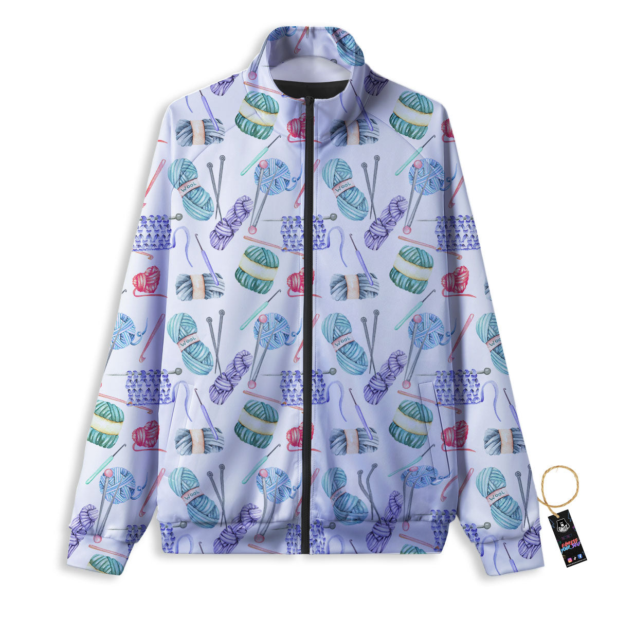 Crochet Yarn Print Pattern Track Jacket-grizzshop