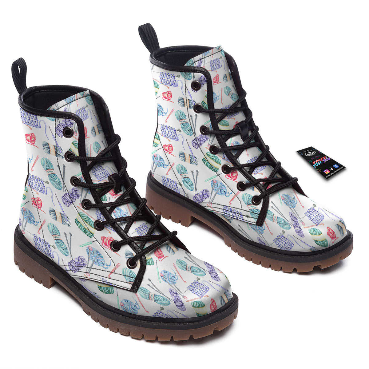Crochet Yarn Print Pattern Work Boots-grizzshop