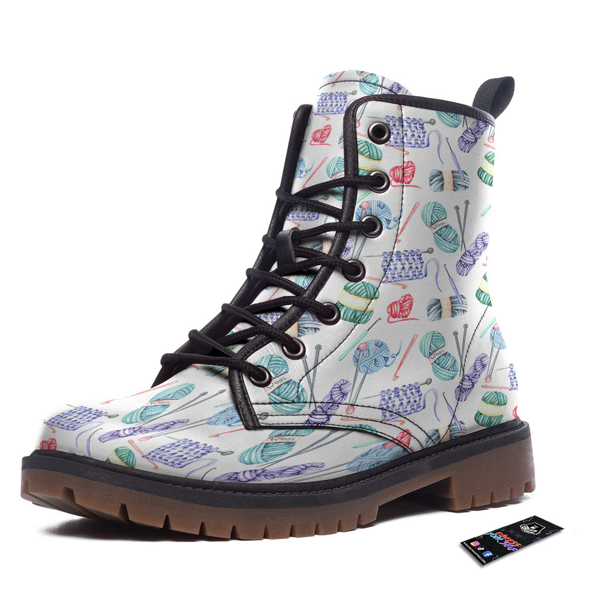 Crochet Yarn Print Pattern Work Boots-grizzshop