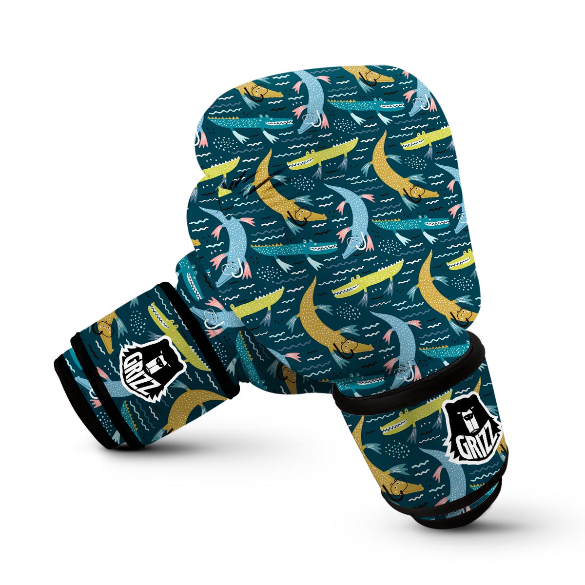 Crocodile Cartoon Pattern Print Boxing Gloves-grizzshop