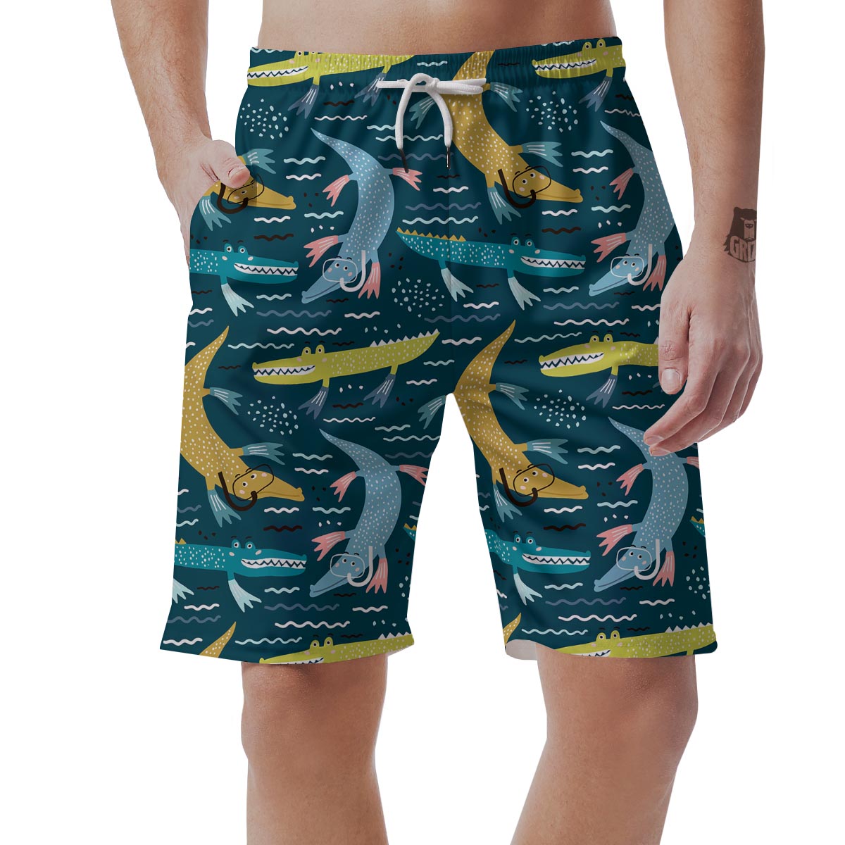 Crocodile Cartoon Pattern Print Men's Shorts-grizzshop