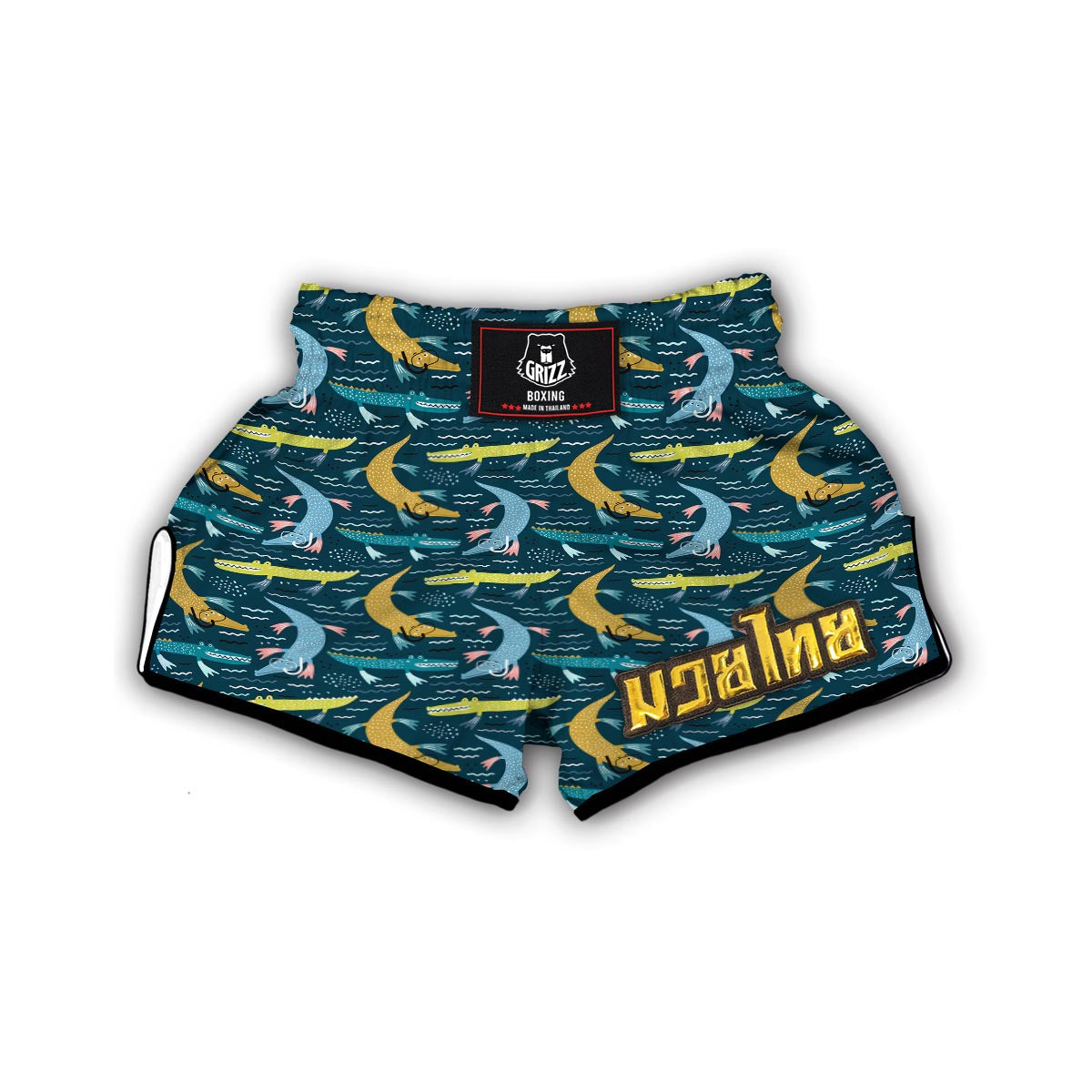 Crocodile Cartoon Pattern Print Muay Thai Boxing Shorts-grizzshop