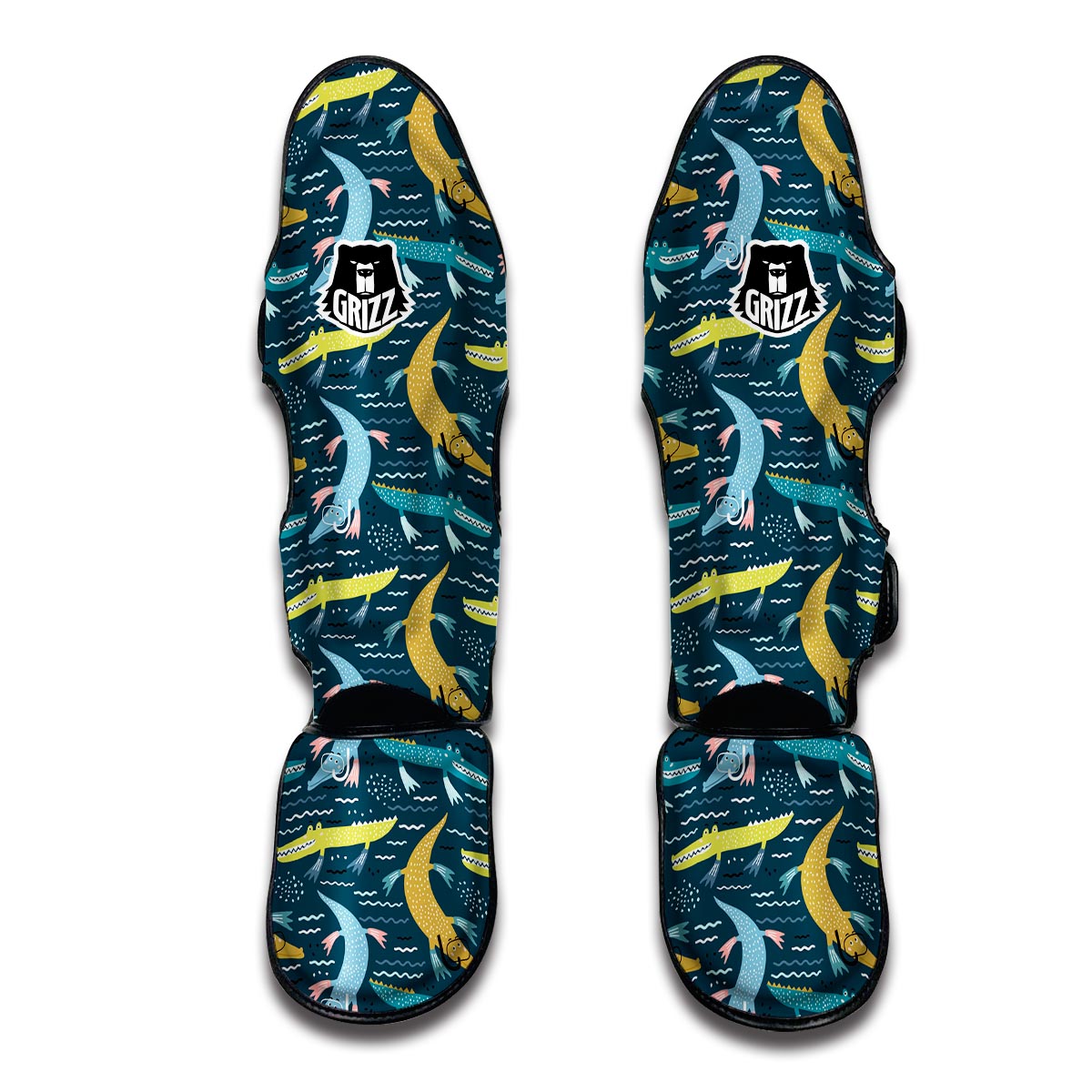 Crocodile Cartoon Pattern Print Muay Thai Shin Guards-grizzshop