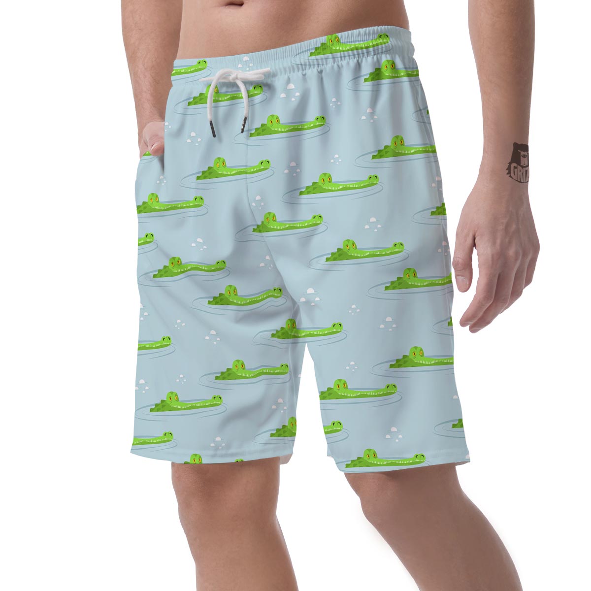 Crocodile Cartoon Print Pattern Men's Shorts-grizzshop