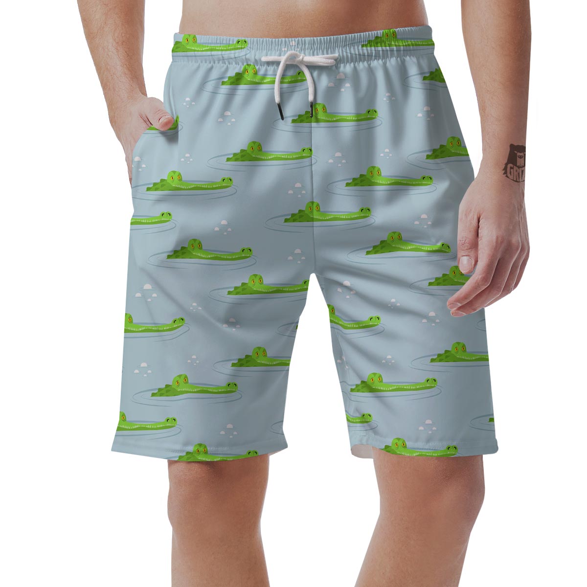 Crocodile Cartoon Print Pattern Men's Shorts-grizzshop