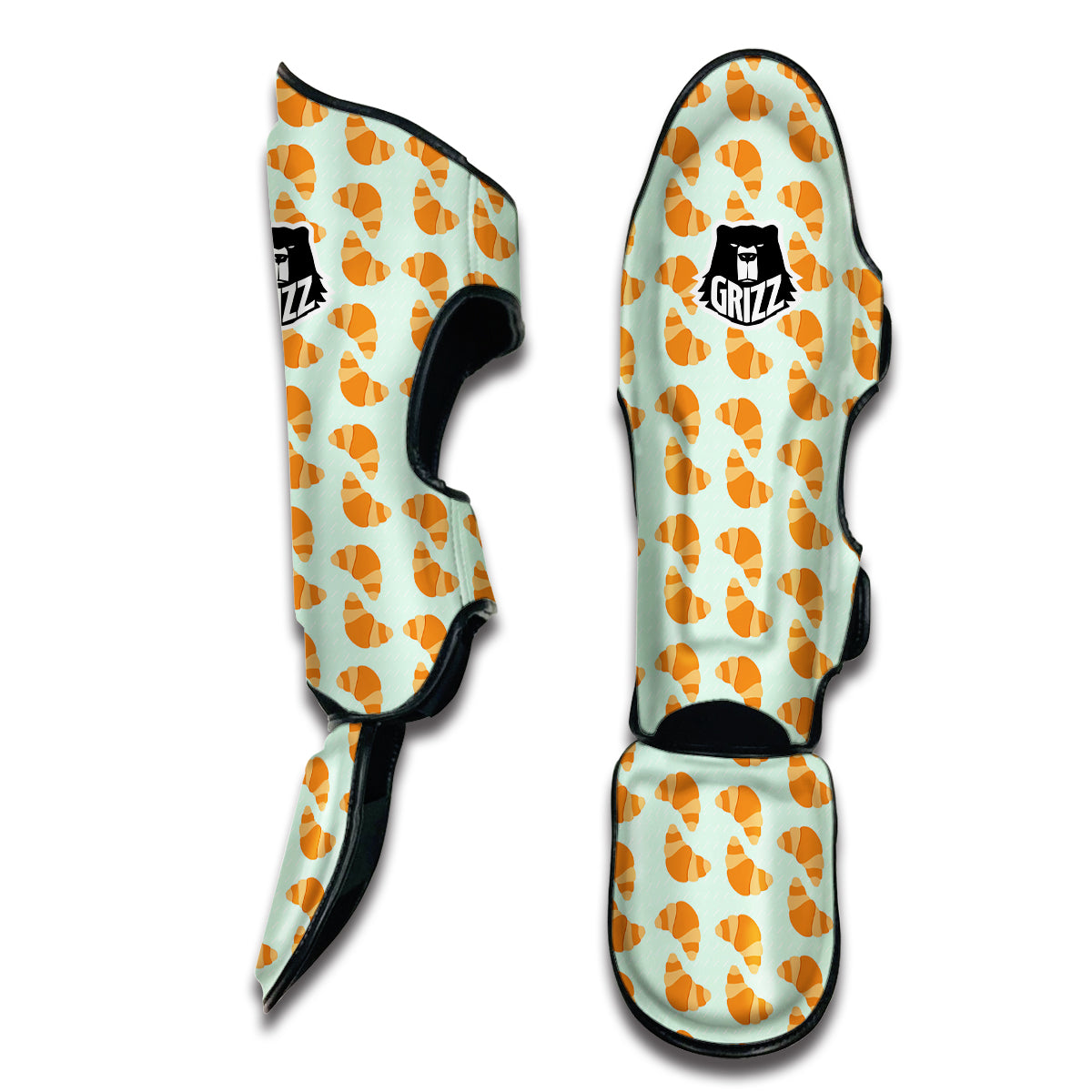 Croissant Brown Print Pattern Muay Thai Shin Guards-grizzshop