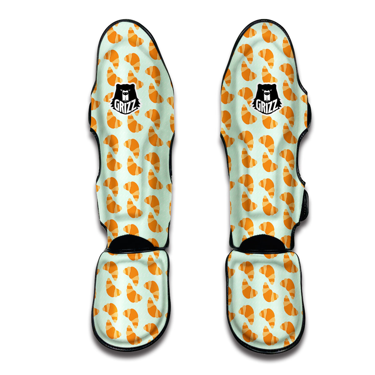 Croissant Brown Print Pattern Muay Thai Shin Guards-grizzshop