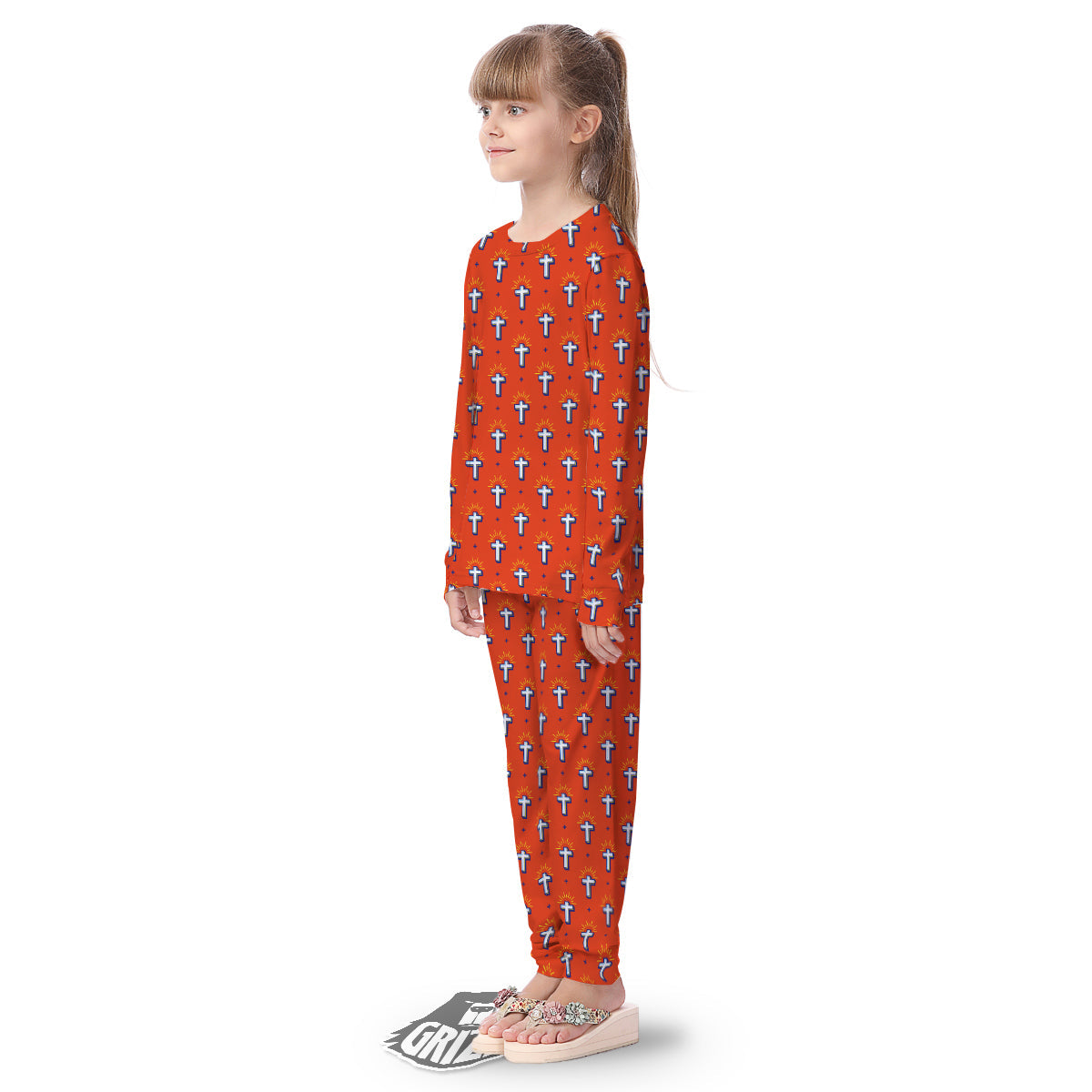 Cross Of Jesus Christ Orange Print Pattern Kid's Pajamas-grizzshop