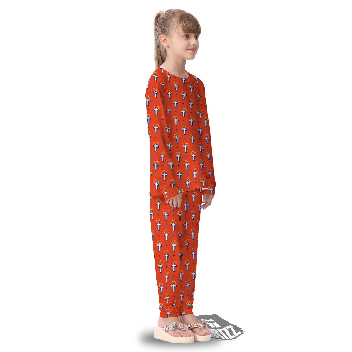 Cross Of Jesus Christ Orange Print Pattern Kid's Pajamas-grizzshop