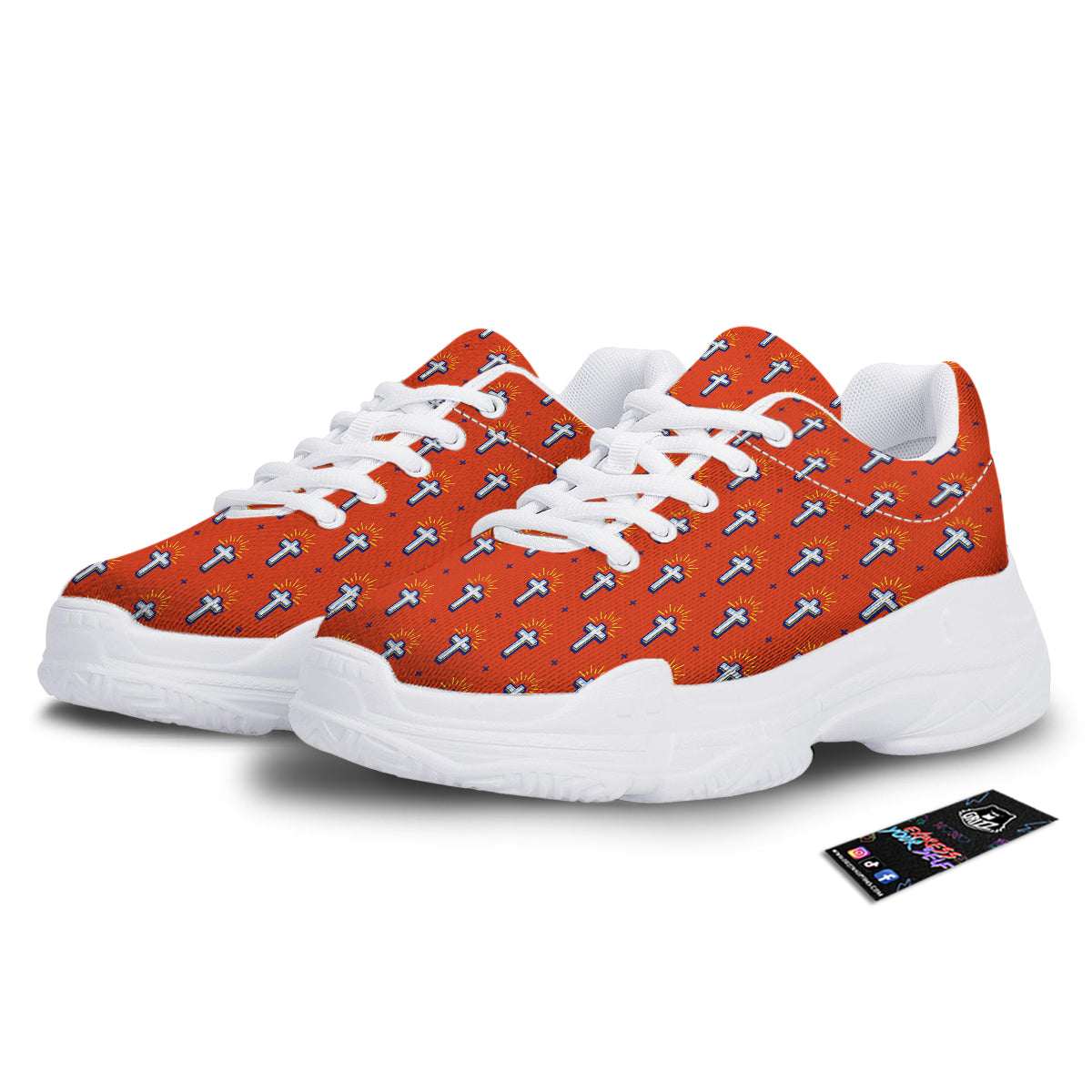 Cross Of Jesus Christ Orange Print Pattern White Chunky Shoes-grizzshop