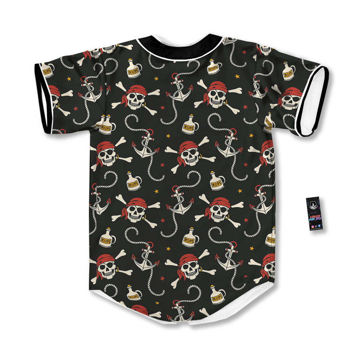 Crossbones Pirate Skull Print Pattern Baseball Jersey-grizzshop