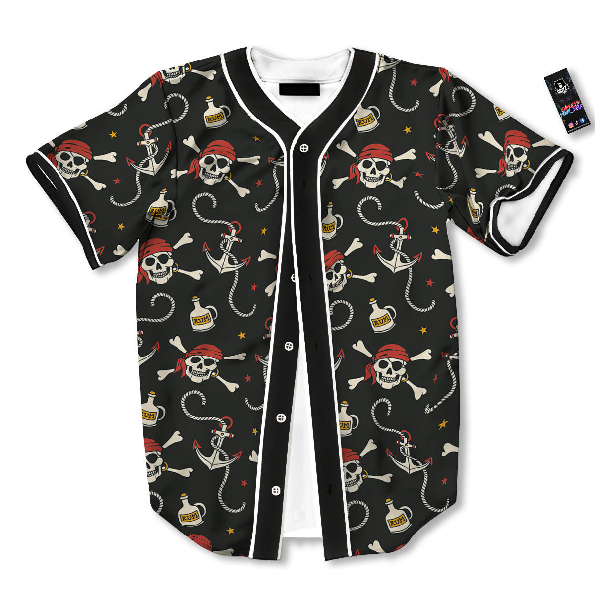 Crossbones Pirate Skull Print Pattern Baseball Jersey-grizzshop