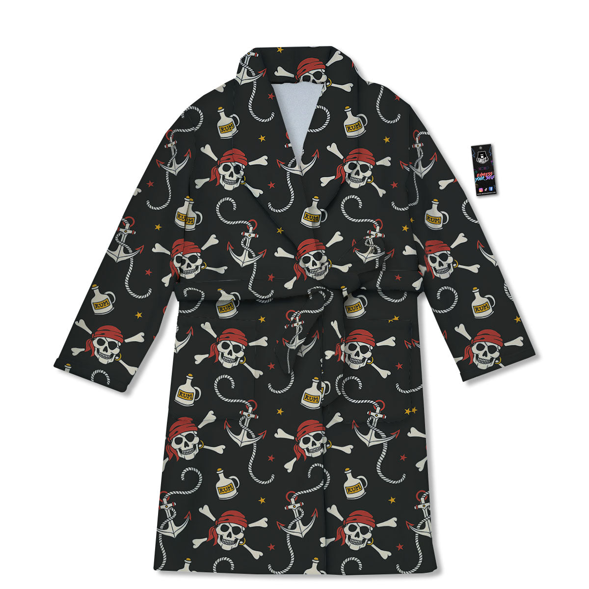 Crossbones Pirate Skull Print Pattern Bathrobe-grizzshop