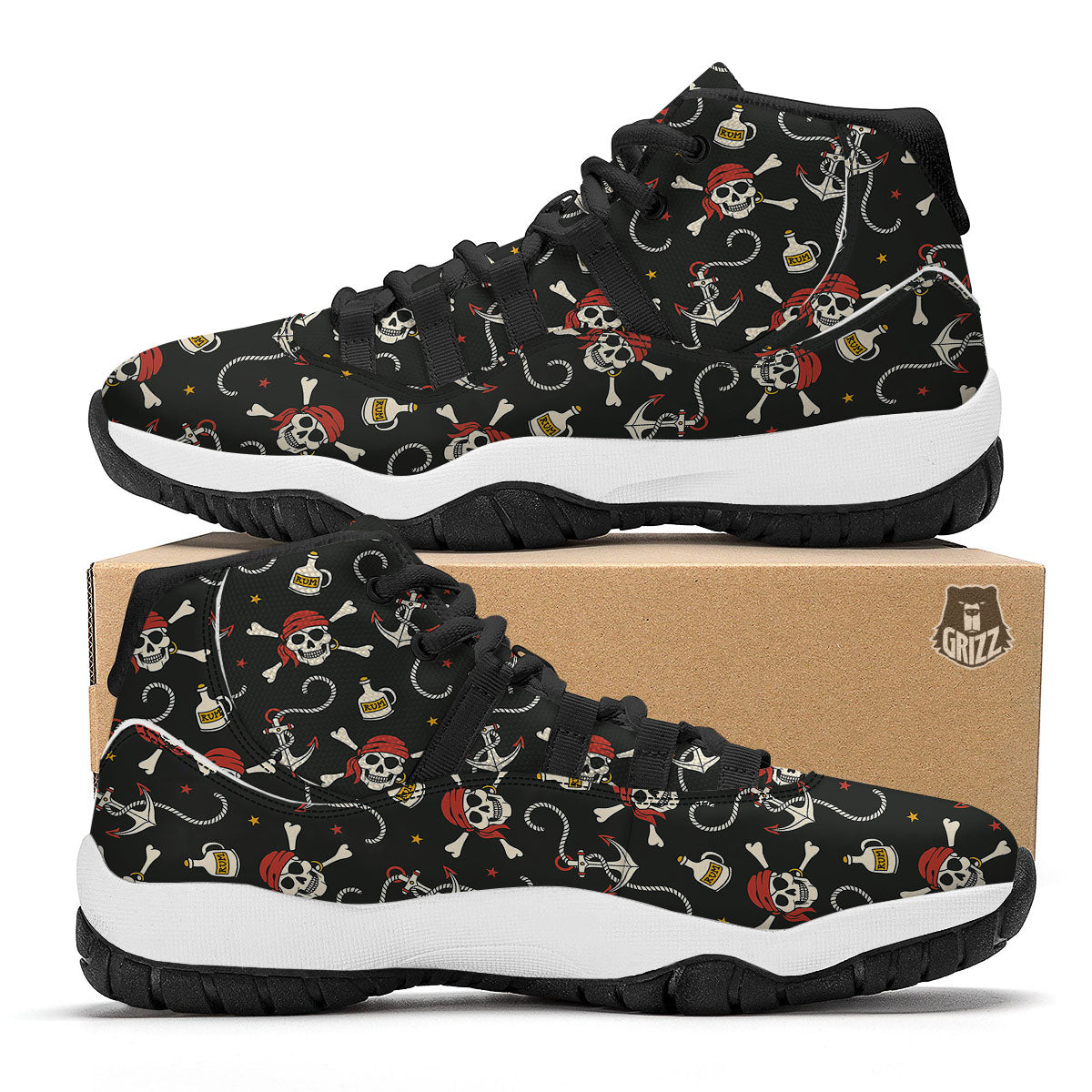 Crossbones Pirate Skull Print Pattern Black Bball Shoes-grizzshop
