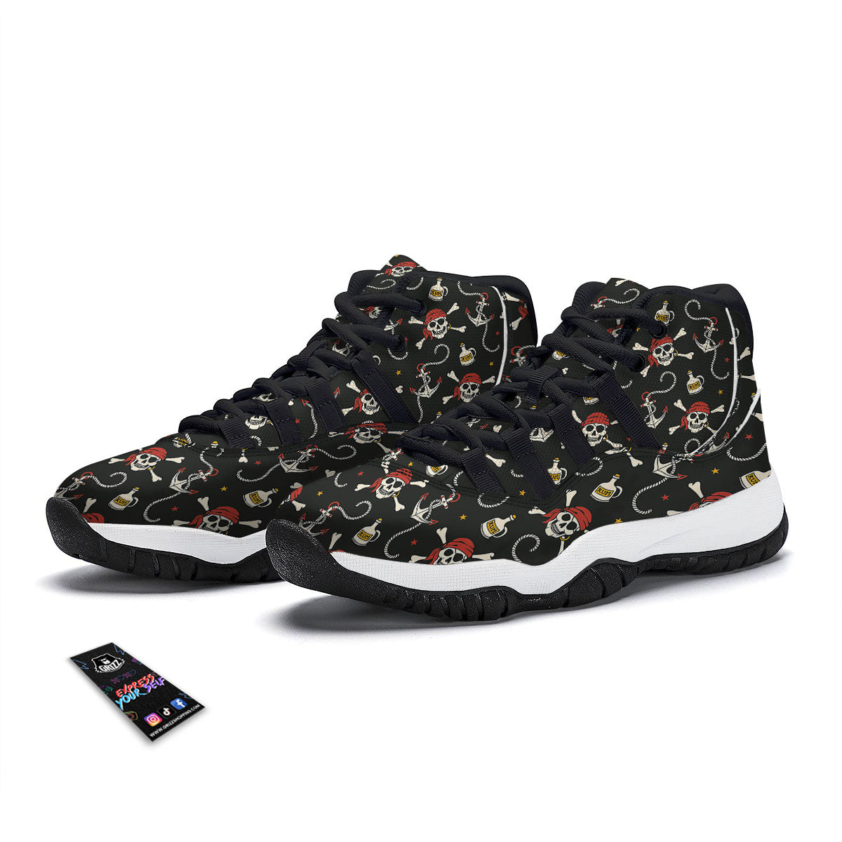 Crossbones Pirate Skull Print Pattern Black Bball Shoes-grizzshop