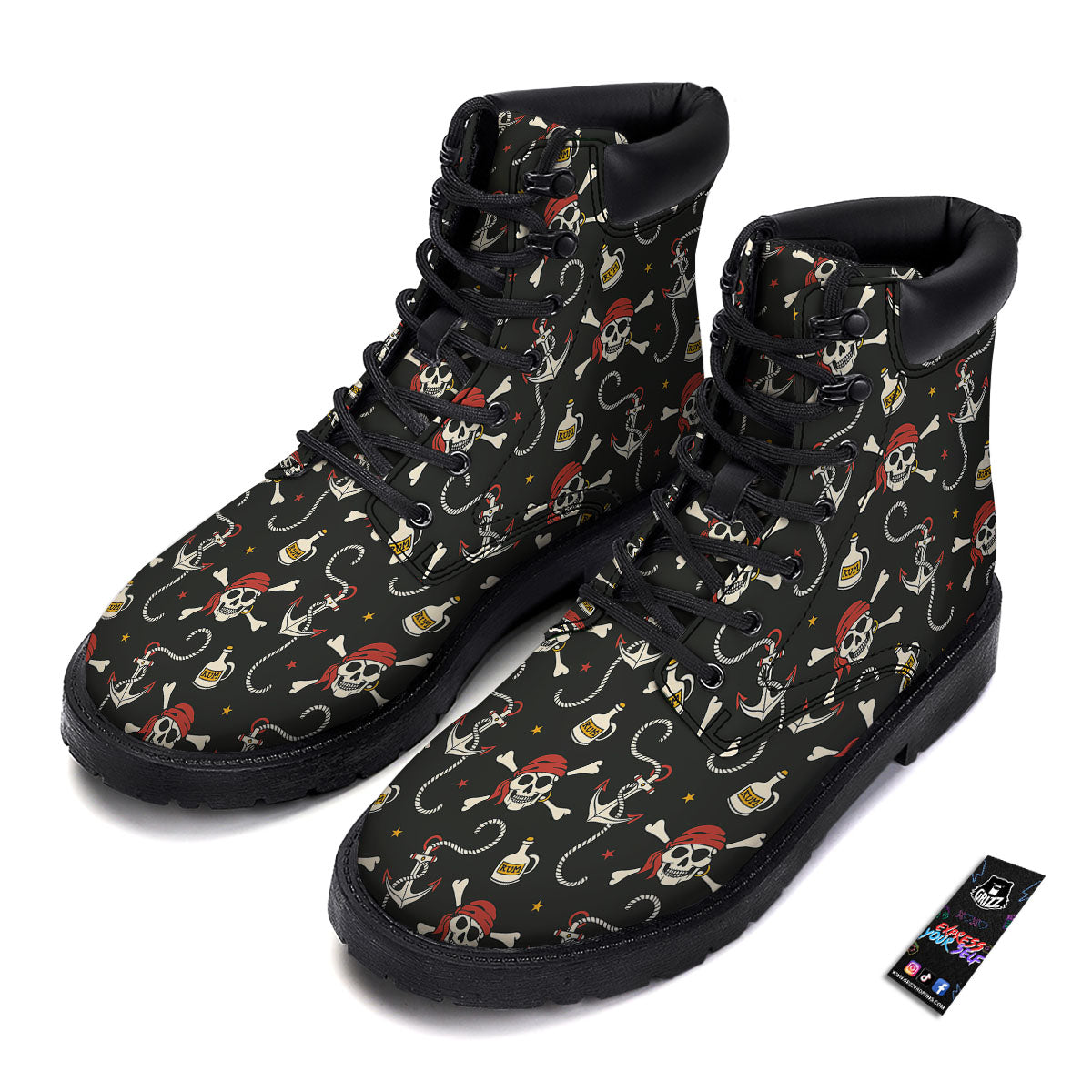 Crossbones Pirate Skull Print Pattern Boots-grizzshop
