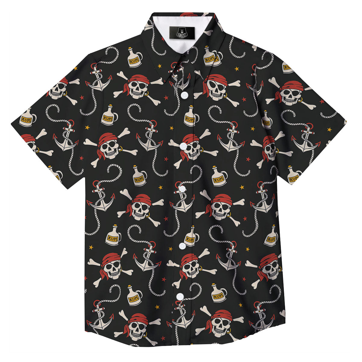 Crossbones Pirate Skull Print Pattern Button Up Shirt-grizzshop